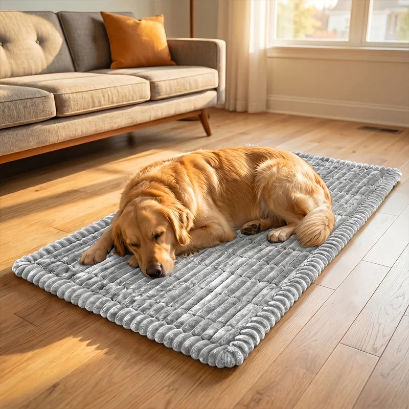 Summer Cool Soft Striped Plush Car Dog Bed Mat, Non-slip Washable Pet Travel Cushion Pad, Thick Sleeping Mattress for Car Trunk