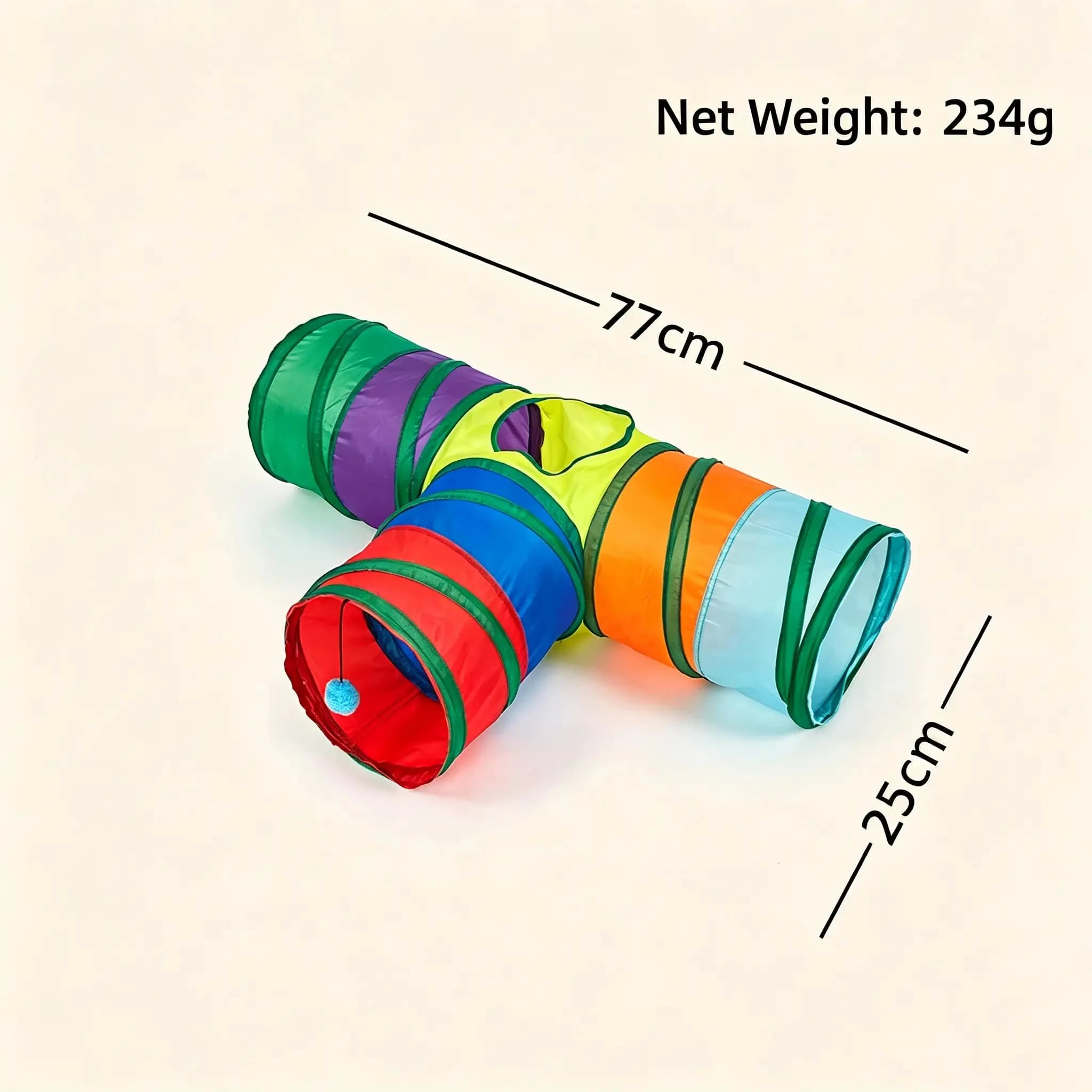 Foldable Rainbow Cat Tunnel Multi Channel Interactive Play Tube with Hanging Ball, Collapsible Hideaway Toy for Kittens Puppies