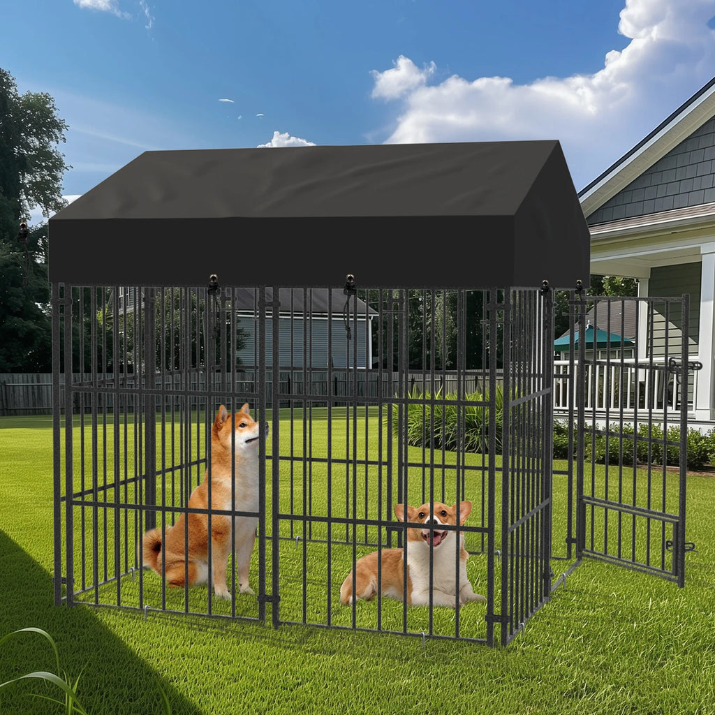 Heavy Duty Large Dog Kennel Pet Welded Metal Playpen Animal Cage with Roof Cover Pet Run Enclosure Playpen House Outdoor Indoor