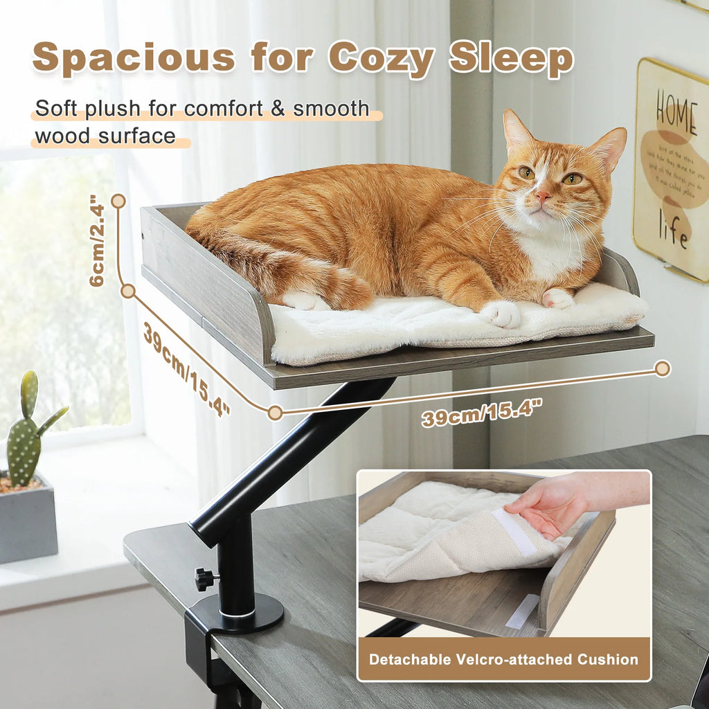 Cat Desk Bed, 360° Rotatable Cat Bed Stand for Indoor Cats, Adjustable Cat Basket,