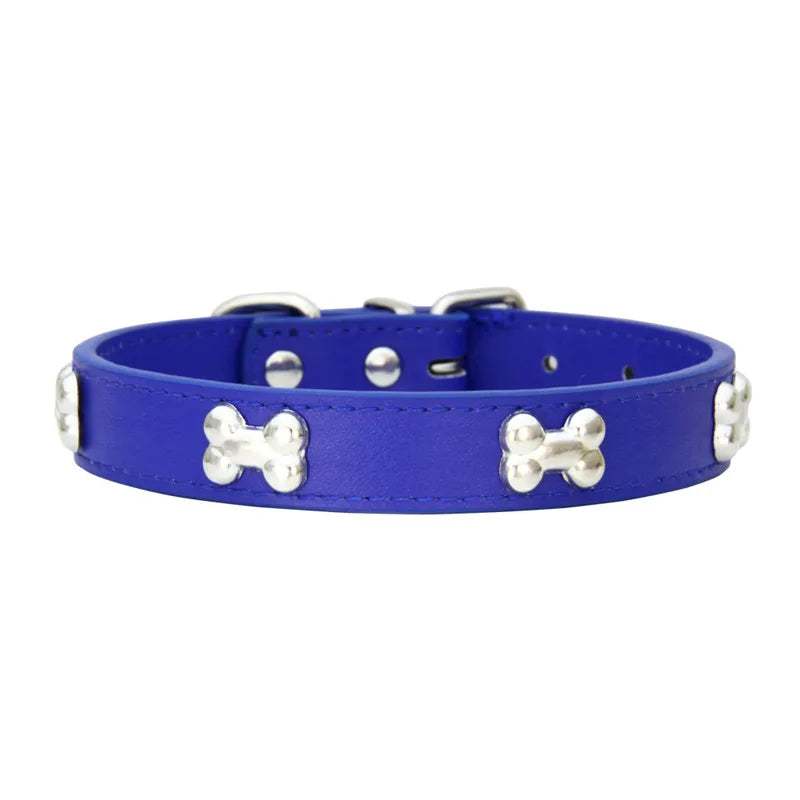 Bone Leather Durable Pet Dog Collars Puppy Pug Collars for Small Large Dog Chihuahua Cat