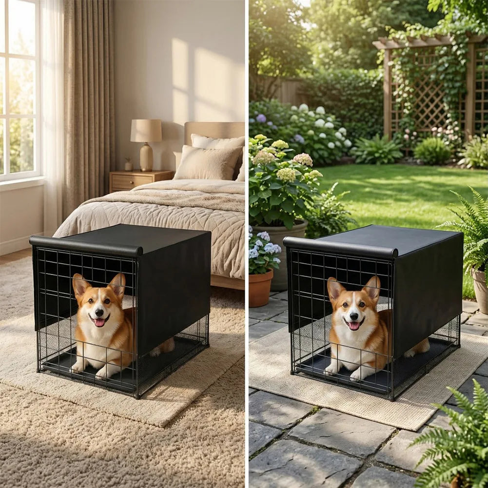 Breathable Dog Crate Cover 18-48 Inch Oxford Cloth Pet Kennel Cover Fit For Wire Dog Crate Black 4 Sides Mesh Ventilation