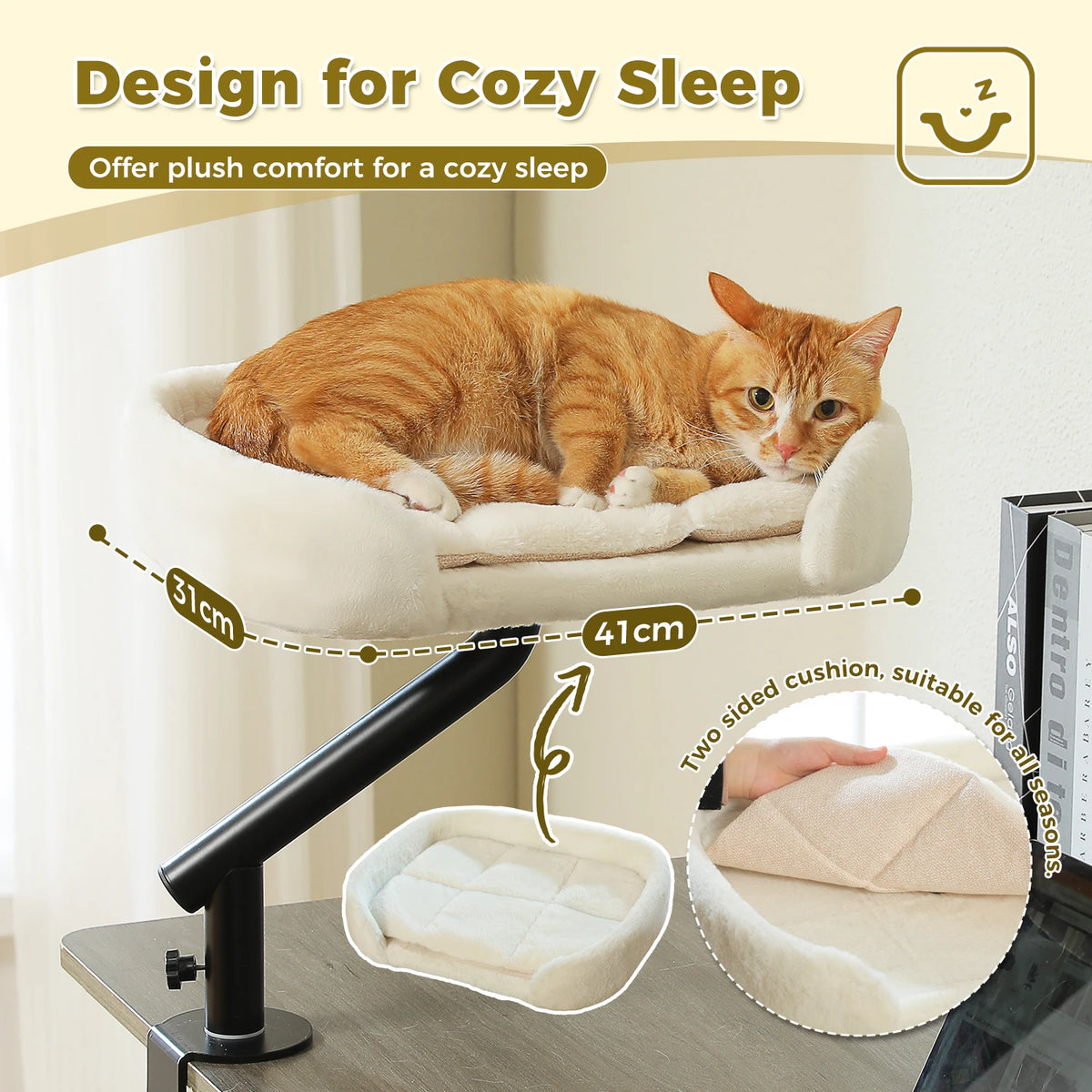 Cat Desk Bed, 360° Rotatable Cat Bed Stand for Indoor Cats, Adjustable Cat Basket,