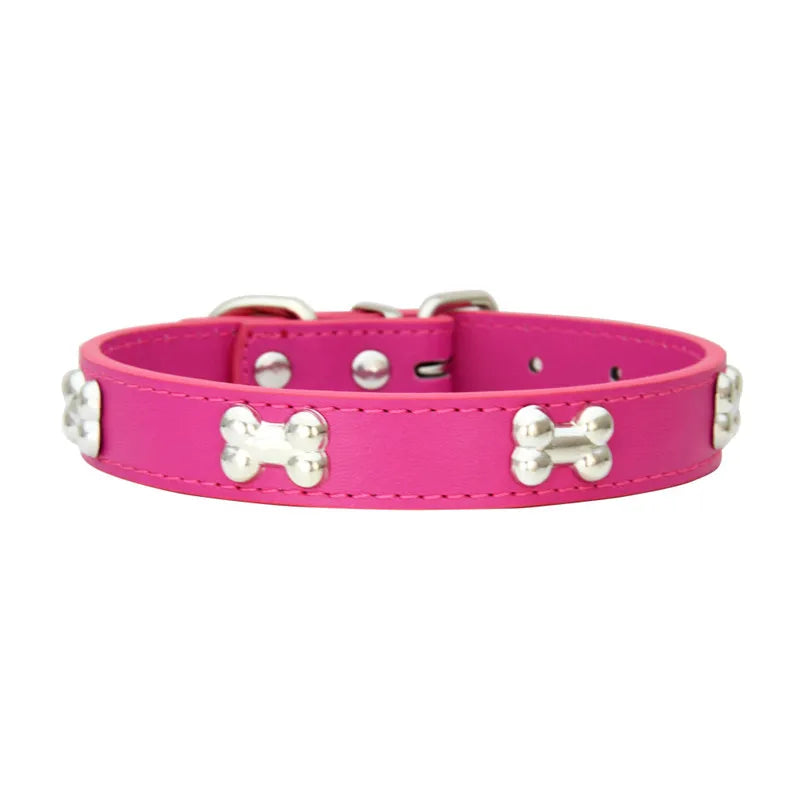 Bone Leather Durable Pet Dog Collars Puppy Pug Collars for Small Large Dog Chihuahua Cat