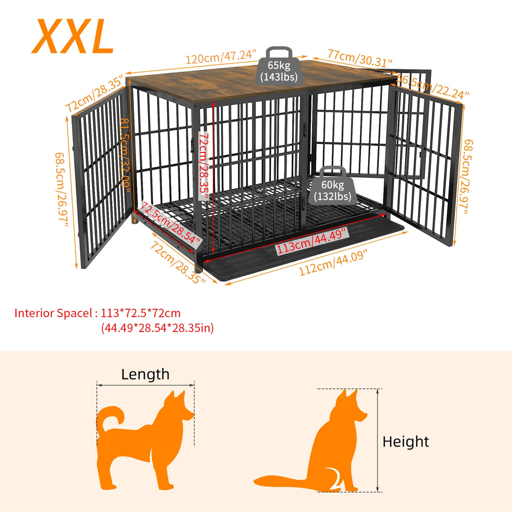 M/L/XL/2XL Dog Crate Cage Furniture Wooden Pet Kennel Table with Three Doors and Removable Tray Deco