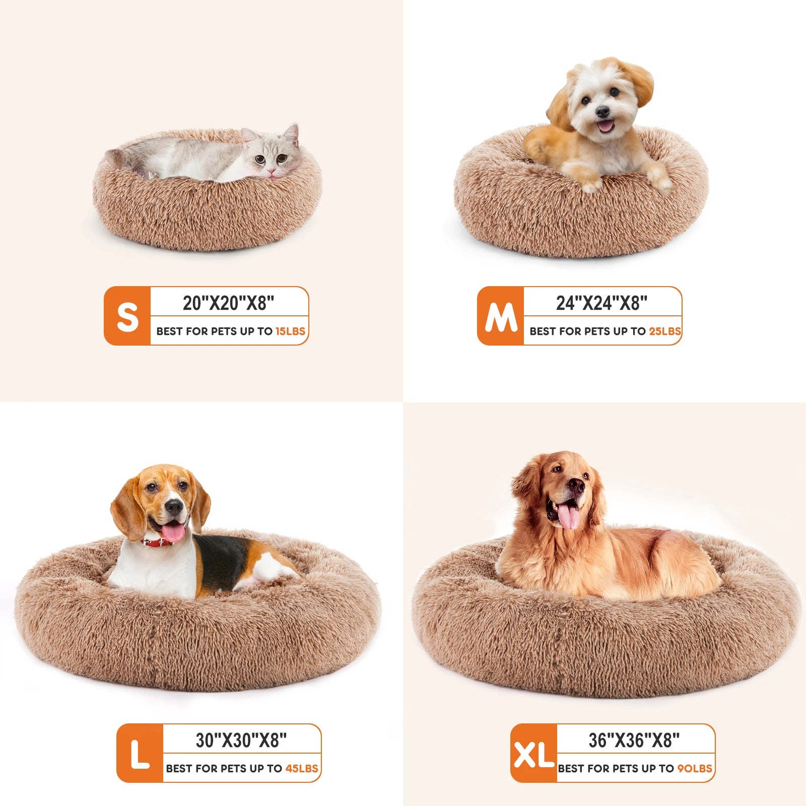 Calming Dog Bed for Medium to Large Dogs Washable Large Pet Bed Anti-Slip Round Fluffy Plush Faux Fur D