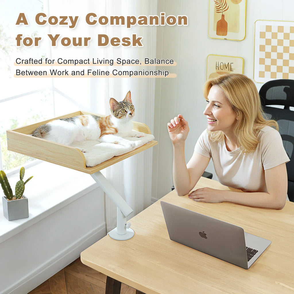 Cat Desk Bed, 360° Rotatable Cat Bed Stand for Indoor Cats, Adjustable Cat Basket,