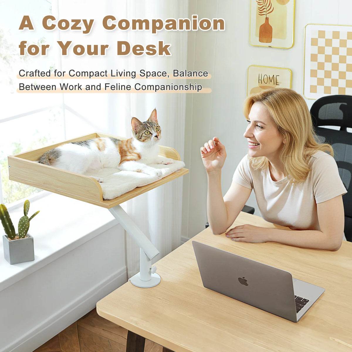 Cat Desk Bed, 360° Rotatable Cat Bed Stand for Indoor Cats, Adjustable Cat Basket,