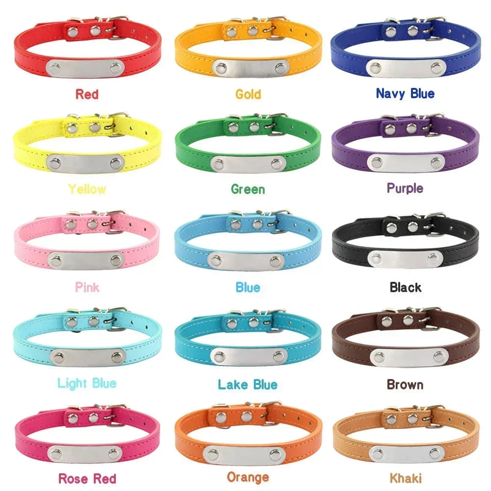 Personalized Dog Collar Name Carved ID Anti-lost Solid PU Leather Collar For Small Medium Large Dogs