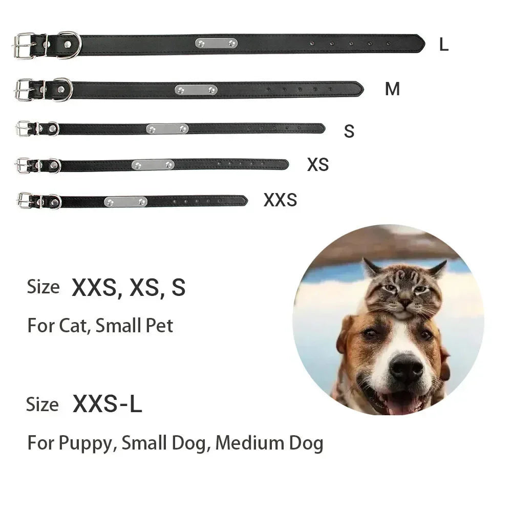 Personalized Dog Collar Name Carved ID Anti-lost Solid PU Leather Collar For Small Medium Large Dogs