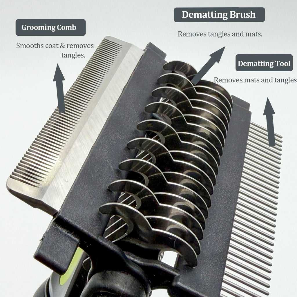 3 in 1 Pet Grooming Hair Brush Dog Deshedding Remover Double Sided Shedding Comb with Stainless Steel Teeth Fur Knot Cutter
