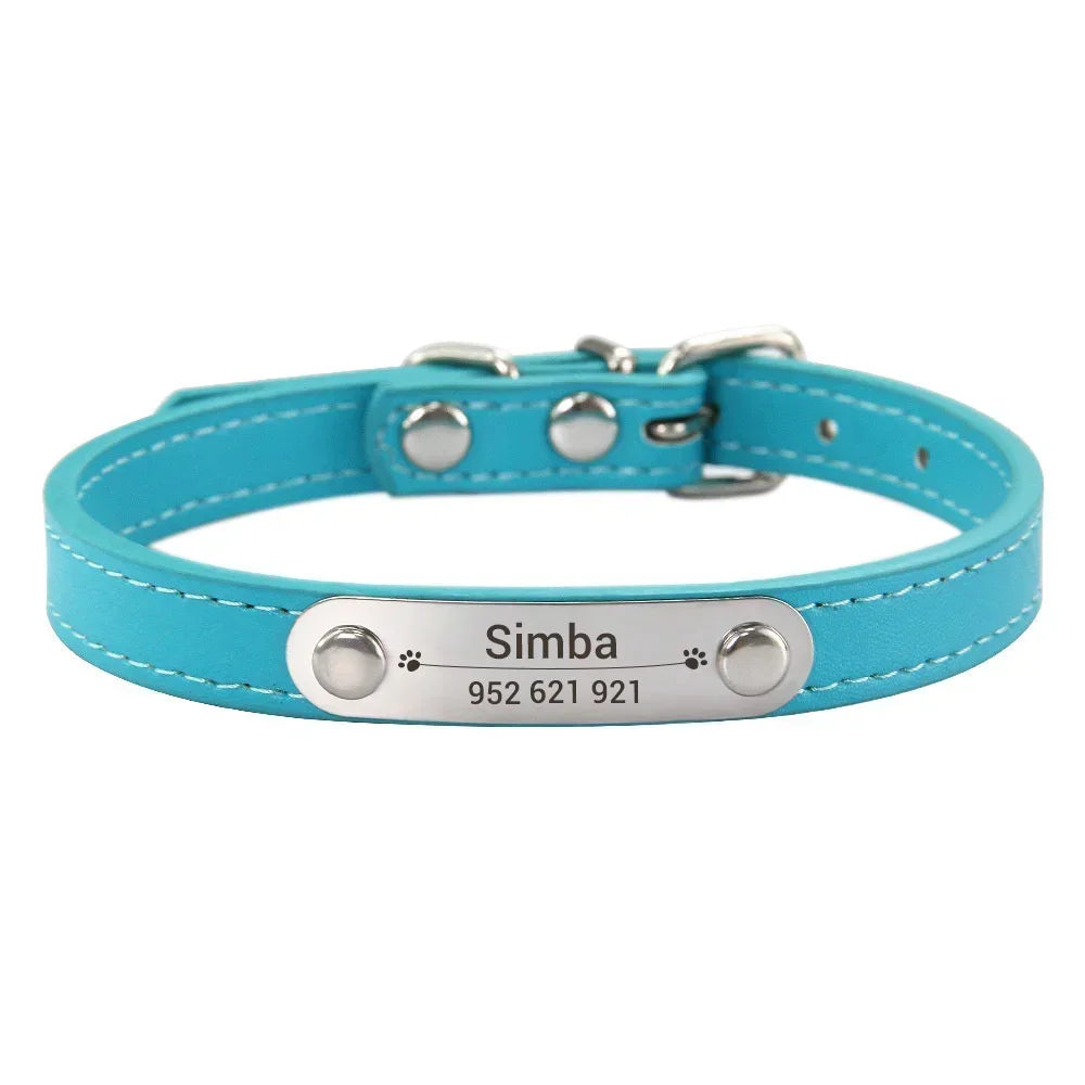 Personalized Dog Collar Name Carved ID Anti-lost Solid PU Leather Collar For Small Medium Large Dogs