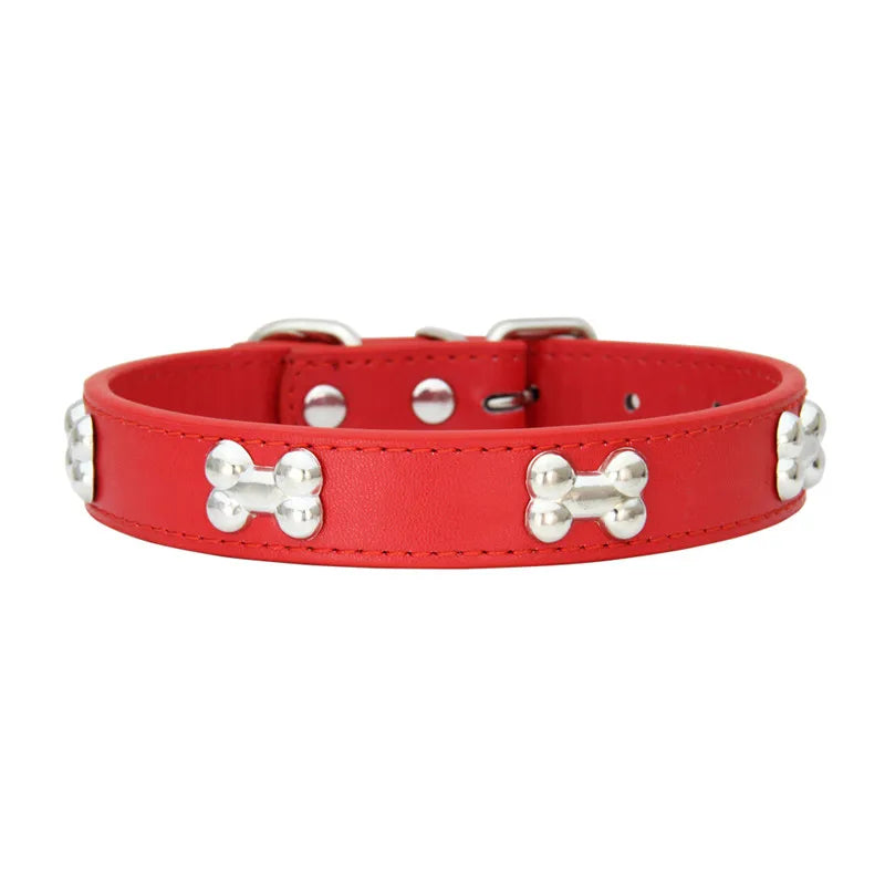 Bone Leather Durable Pet Dog Collars Puppy Pug Collars for Small Large Dog Chihuahua Cat
