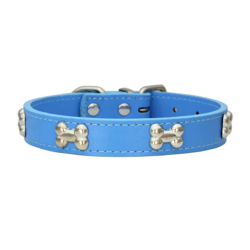 Bone Leather Durable Pet Dog Collars Puppy Pug Collars for Small Large Dog Chihuahua Cat