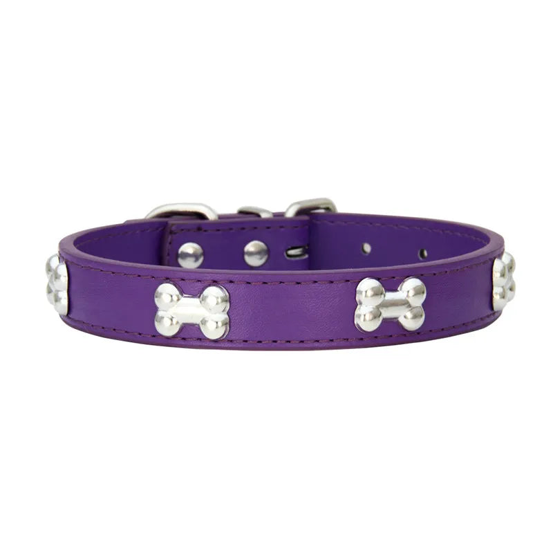 Bone Leather Durable Pet Dog Collars Puppy Pug Collars for Small Large Dog Chihuahua Cat