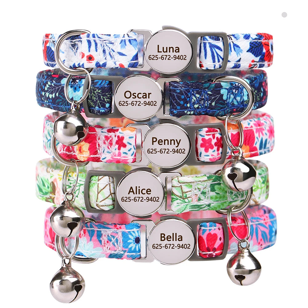 Cat Collar Free Personalized Kitten Collars Engraved Pet Puppy Name Necklace Collars Anti-lost for Cats Small Dogs Adjustable