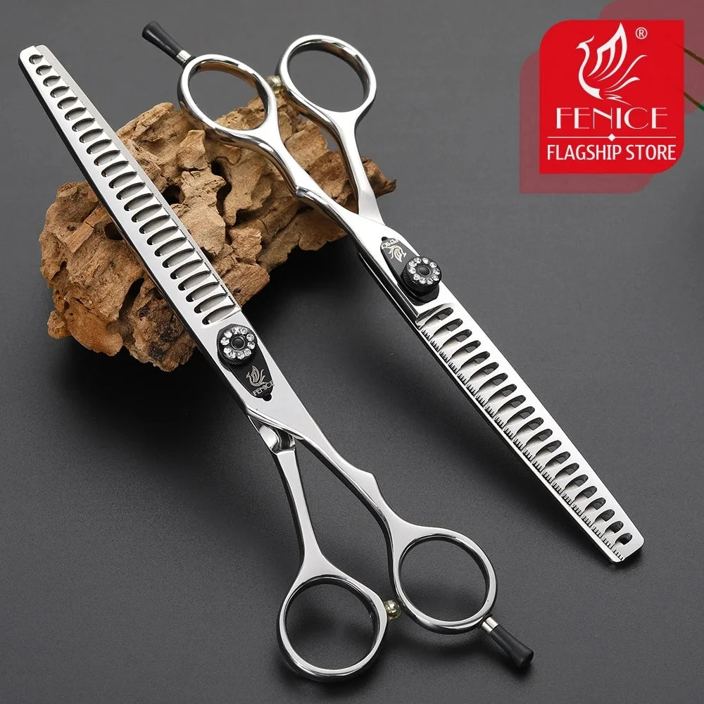 Fenice JP440C Steel Professional Pet Scissors 7/7.5/8 Inch Dog Grooming Chunker Thinner Shears with Small Teeth 70-80% Rate