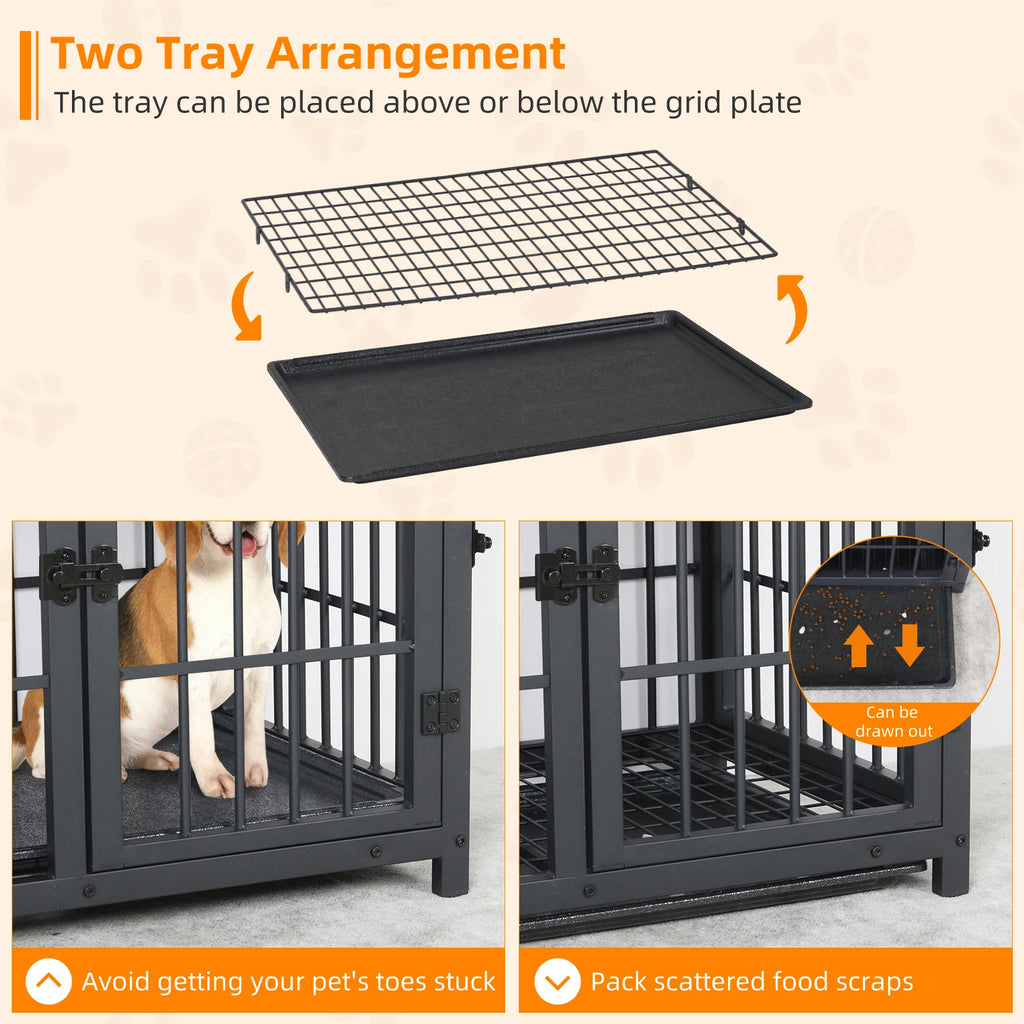 M/L/XL/2XL Dog Crate Cage Furniture Wooden Pet Kennel Table with Three Doors and Removable Tray Deco