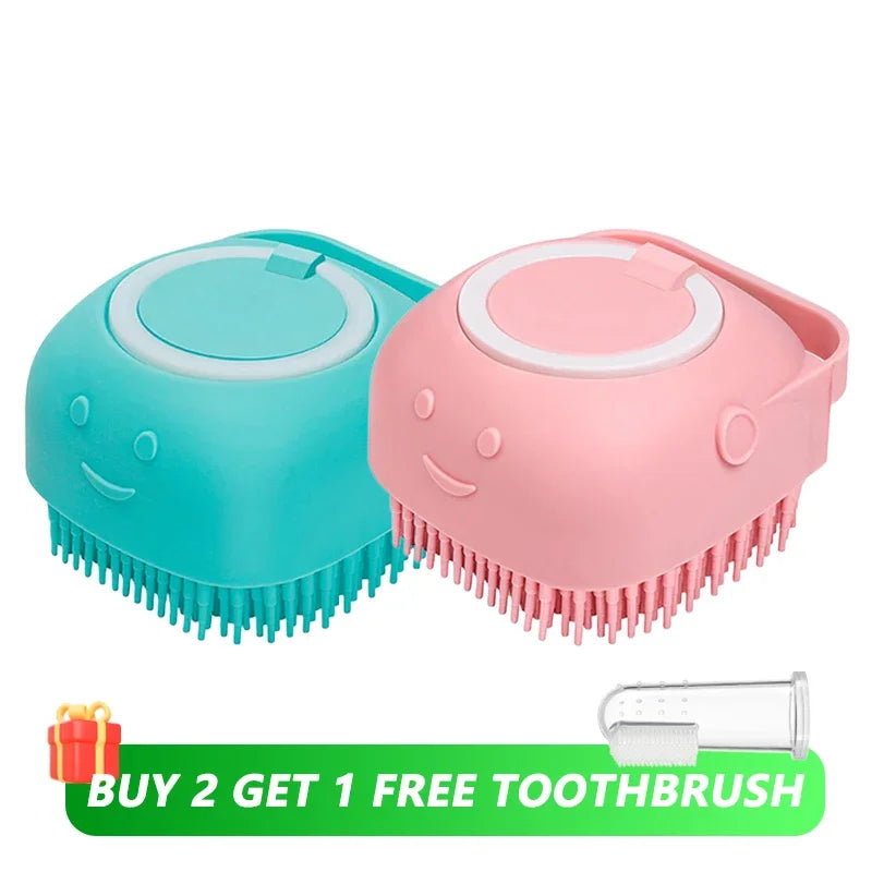 Dog Bathing Brush Pet Massage Brush Shampoo Dispenser Soft Silicone Brush Rubber Bristle for Dogs and Cats