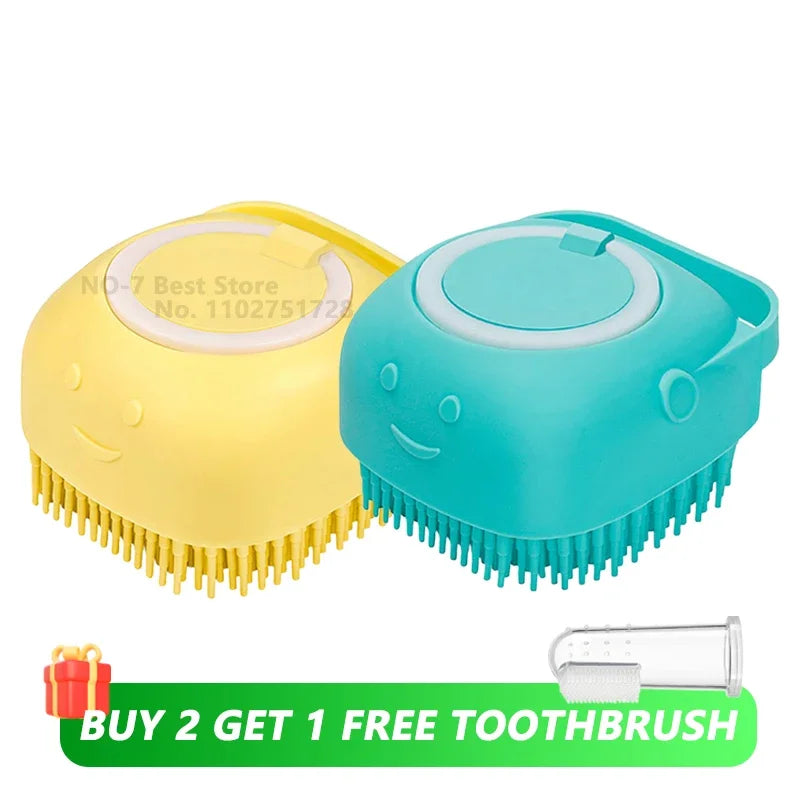 Dog Bathing Brush Pet Massage Brush Shampoo Dispenser Soft Silicone Brush Rubber Bristle for Dogs and Cats