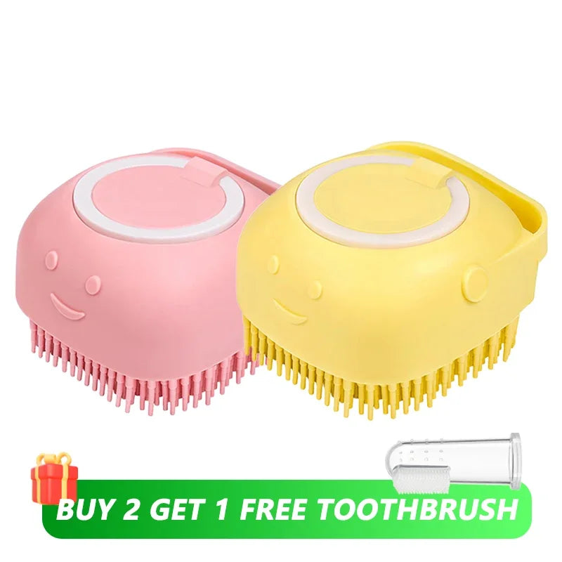 Dog Bathing Brush Pet Massage Brush Shampoo Dispenser Soft Silicone Brush Rubber Bristle for Dogs and Cats