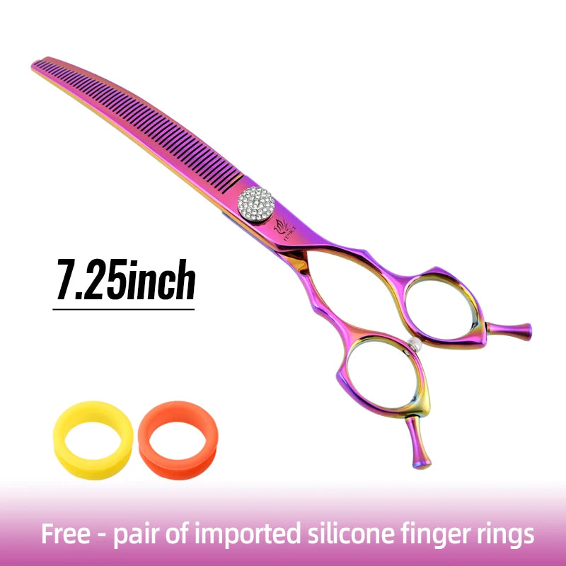 High-end 7.25 inch Professional Pet Dog Grooming Scissors Curved Thinning Chunker Shears