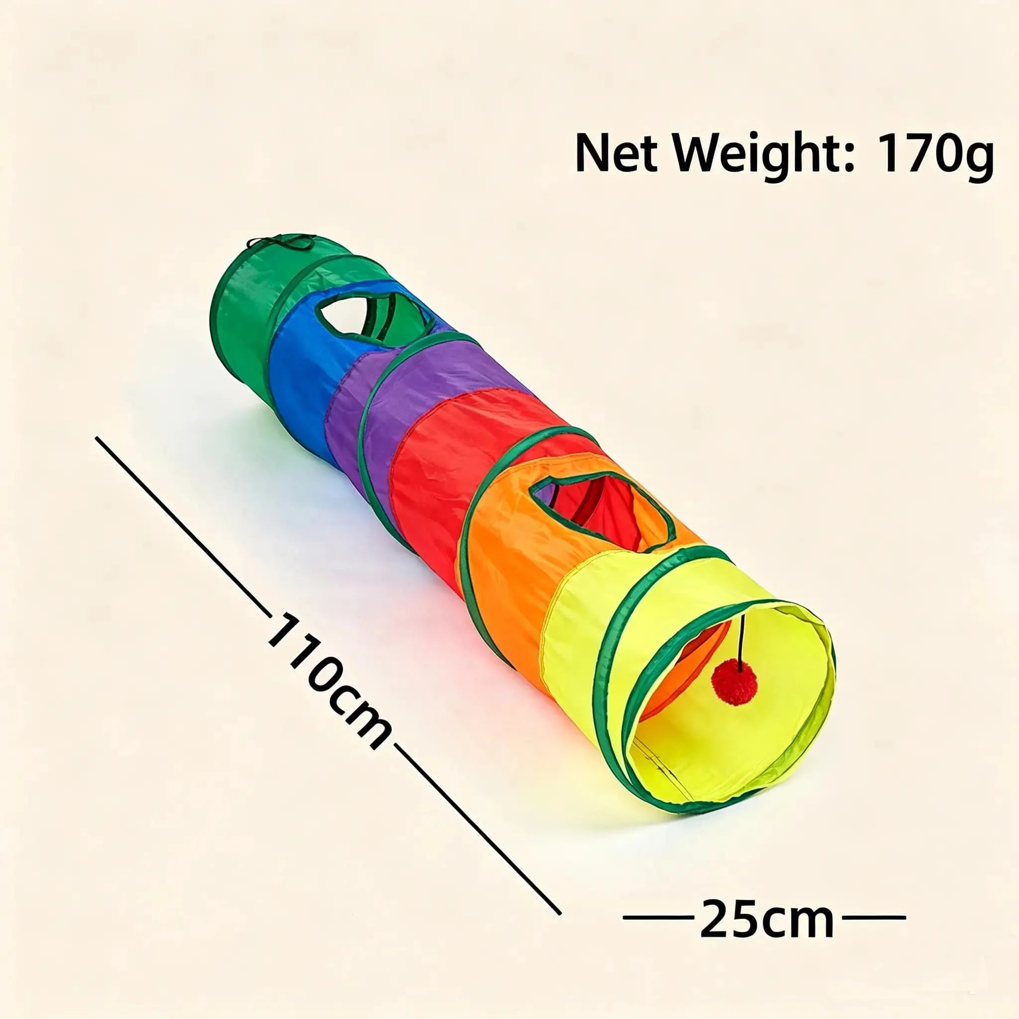 Foldable Rainbow Cat Tunnel Multi Channel Interactive Play Tube with Hanging Ball, Collapsible Hideaway Toy for Kittens Puppies