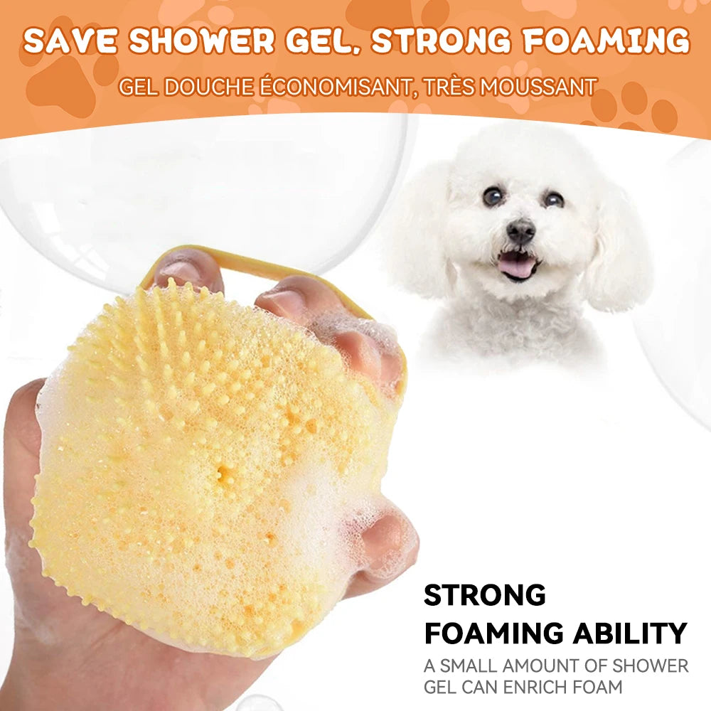 Dog Bathing Brush Pet Massage Brush Shampoo Dispenser Soft Silicone Brush Rubber Bristle for Dogs and Cats