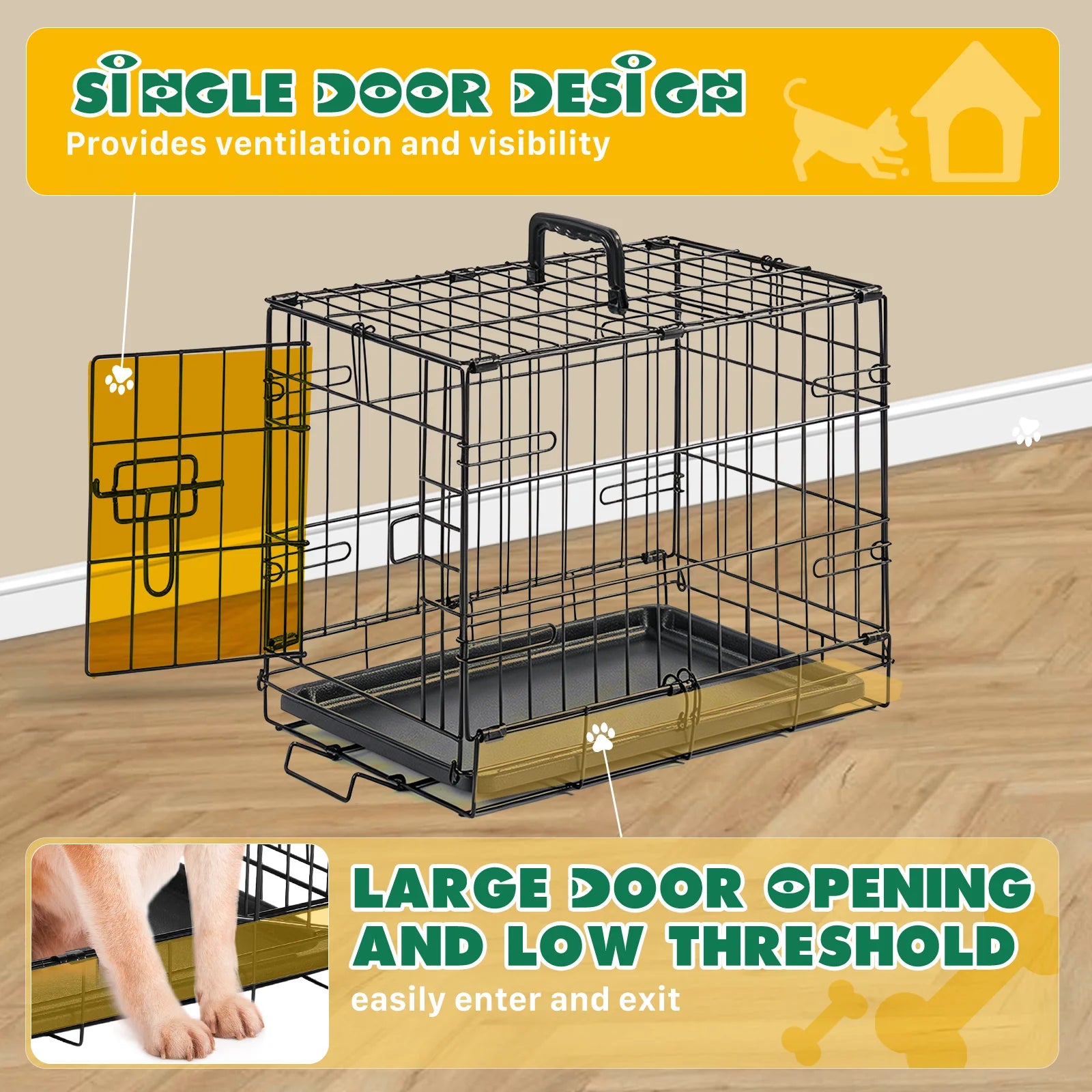 JHK 18 Inch Single Door Dog Crate Metal Pet Kennel with Secure Lock Foldable Removable Tray for Easy Cleaning Portable Puppy Cage for Small Dogs