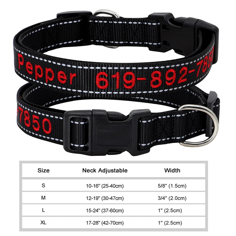 Adjustable Nylon Embroidered Dog Collar Custom ID Name Accessories Pet Collars
