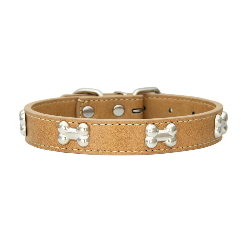 Bone Leather Durable Pet Dog Collars Puppy Pug Collars for Small Large Dog Chihuahua Cat