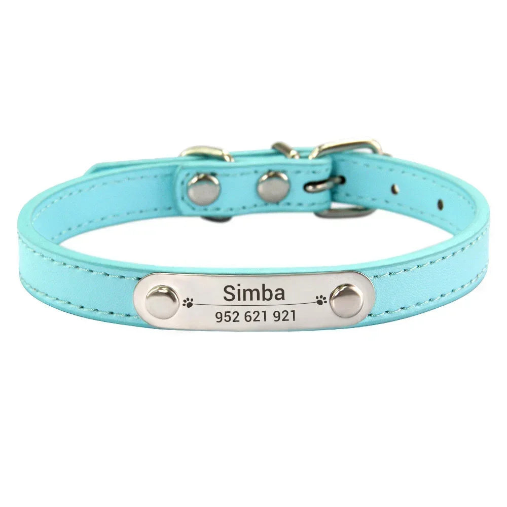 Personalized Dog Collar Name Carved ID Anti-lost Solid PU Leather Collar For Small Medium Large Dogs