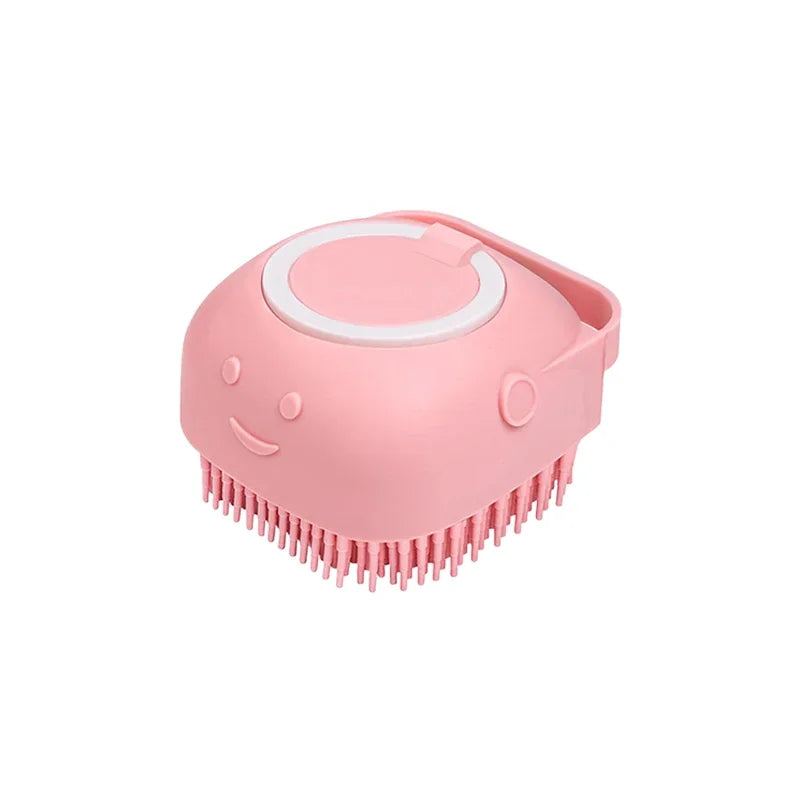 Dog Bathing Brush Pet Massage Brush Shampoo Dispenser Soft Silicone Brush Rubber Bristle for Dogs and Cats