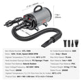 00W/ Dryer Adjustable Speed Temperature Control with 4 Nozzle and Extendable Hose for Pet Hair Grooming