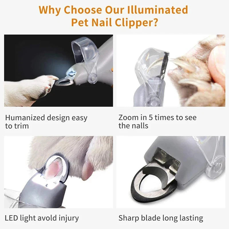 Professional Pet Nail Clipper Scissors With LED Light Cat Dog Nail Clipper Tool Scissors