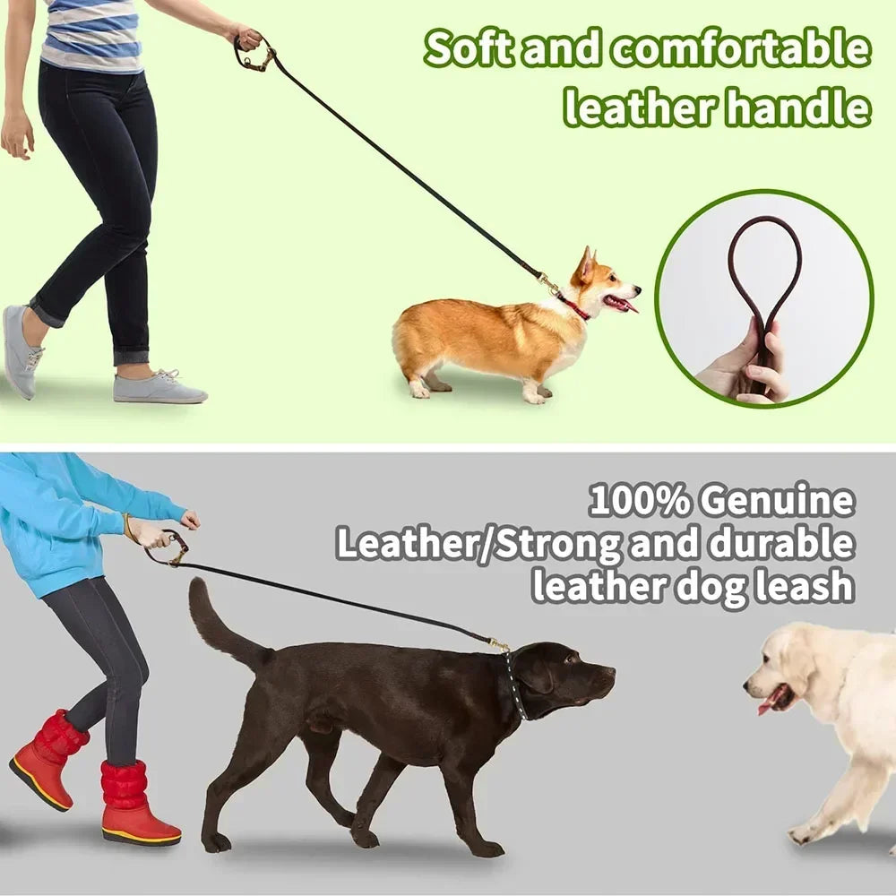 Hands Free Dog Leash 2.3m Real Leather Crossbody Dog Running Leash Multifunctional Pet Leads for All Breeds