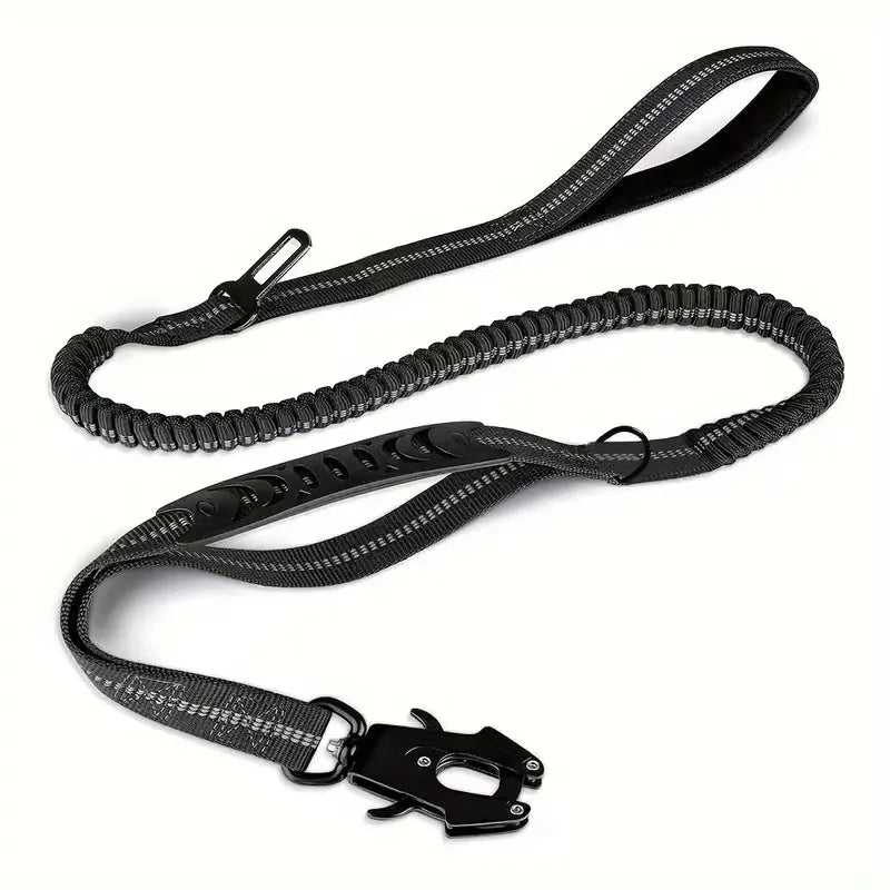 Tactical Dog Leash Heavy Duty, 4-6FT Shock Absorbing Bungee Lead with 2 Padded Handle,