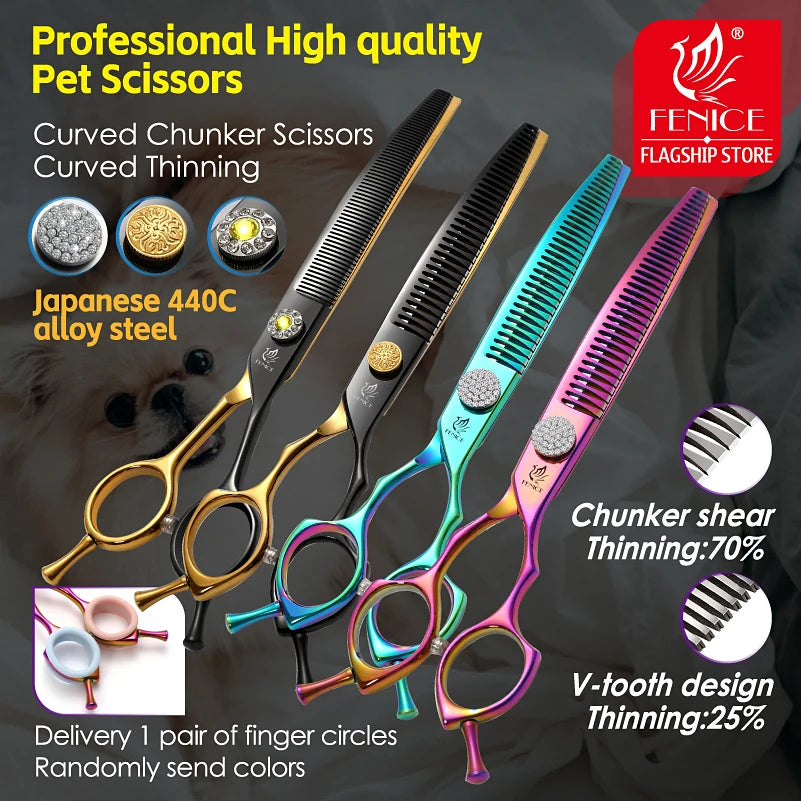 High-end 7.25 inch Professional Pet Dog Grooming Scissors Curved Thinning Chunker Shears