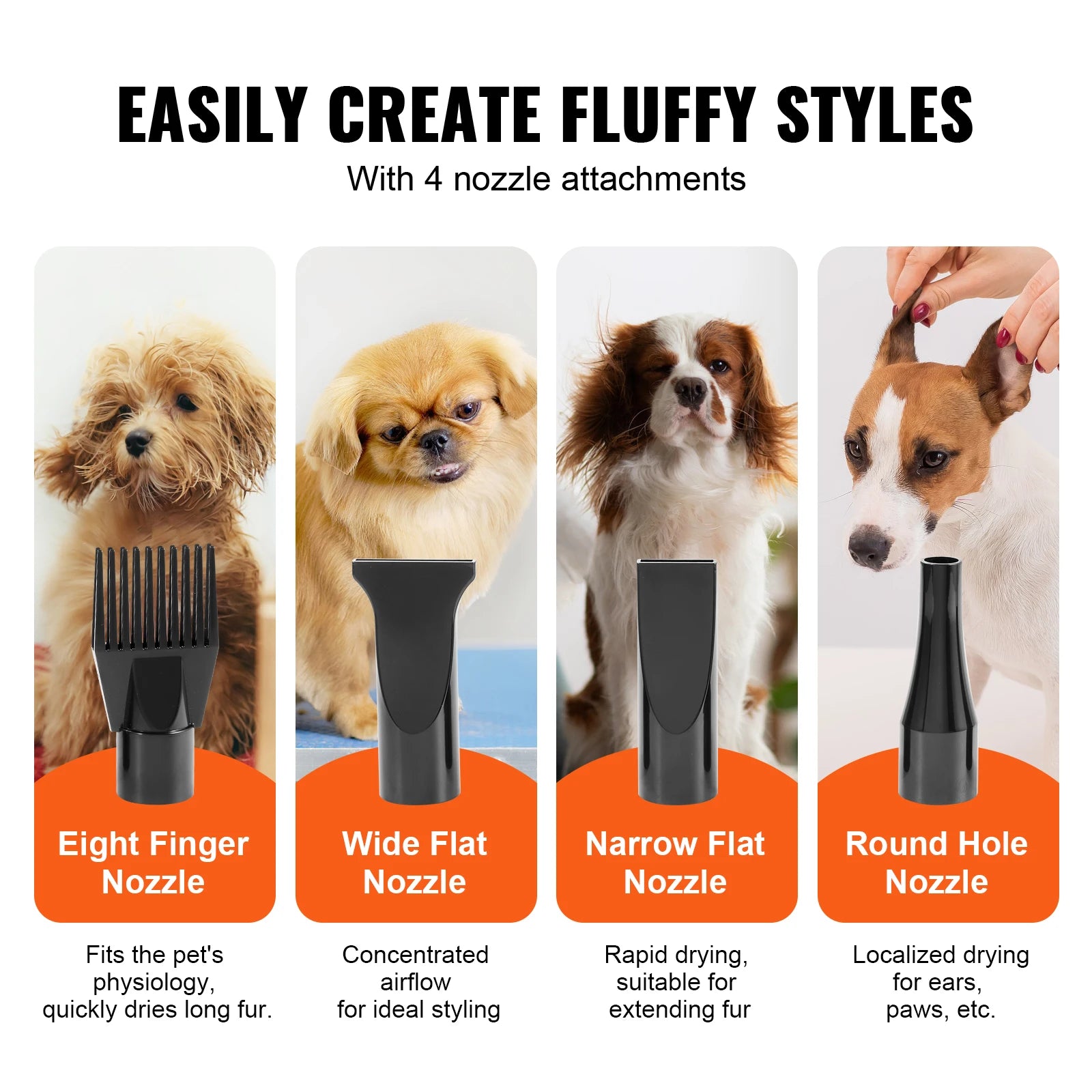 00W/ Dryer Adjustable Speed Temperature Control with 4 Nozzle and Extendable Hose for Pet Hair Grooming