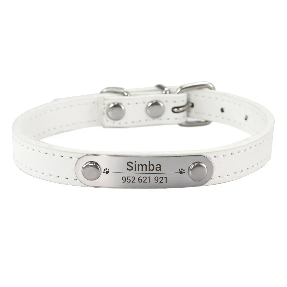 Personalized Dog Collar Name Carved ID Anti-lost Solid PU Leather Collar For Small Medium Large Dogs