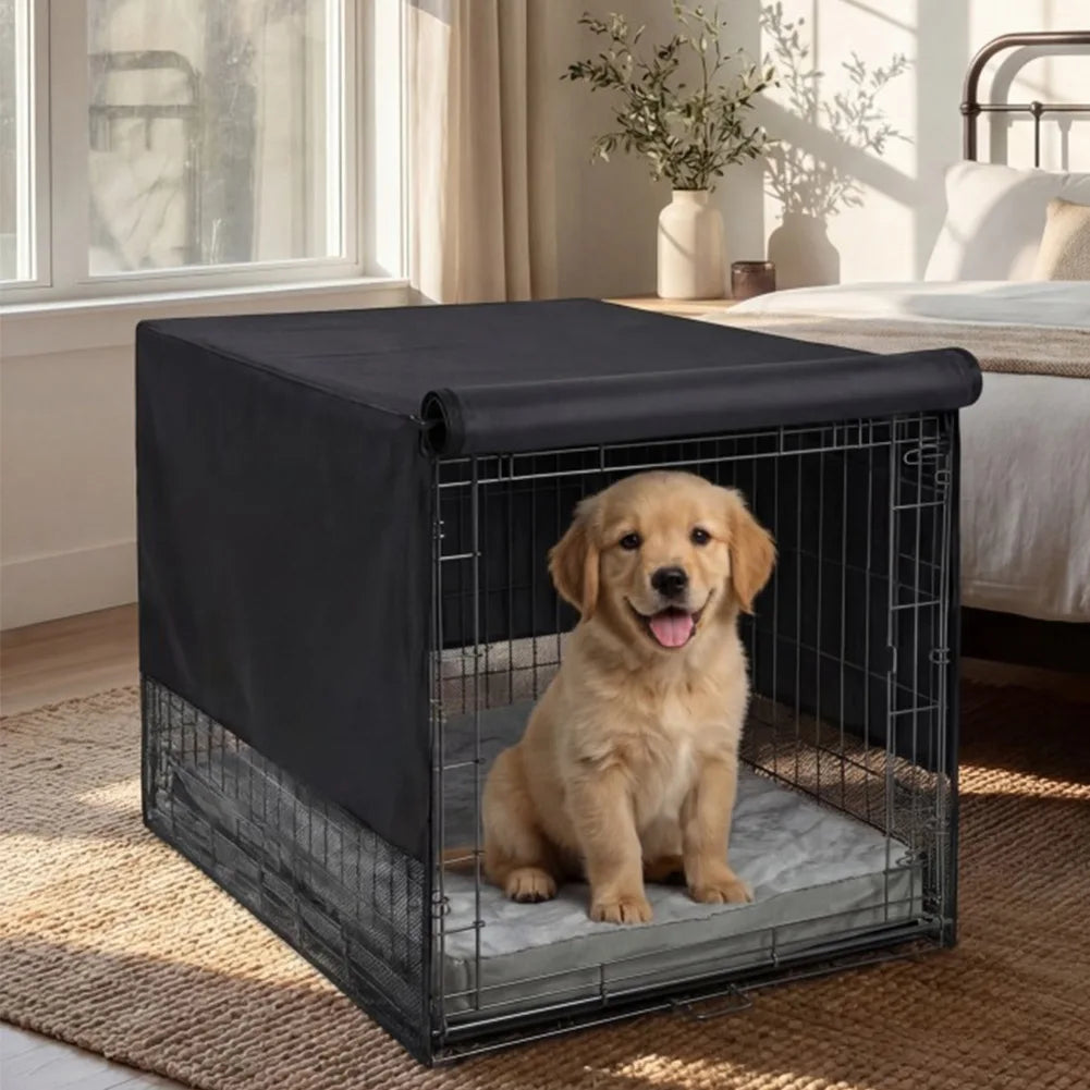 Breathable Dog Crate Cover 18-48 Inch Oxford Cloth Pet Kennel Cover Fit For Wire Dog Crate Black 4 Sides Mesh Ventilation