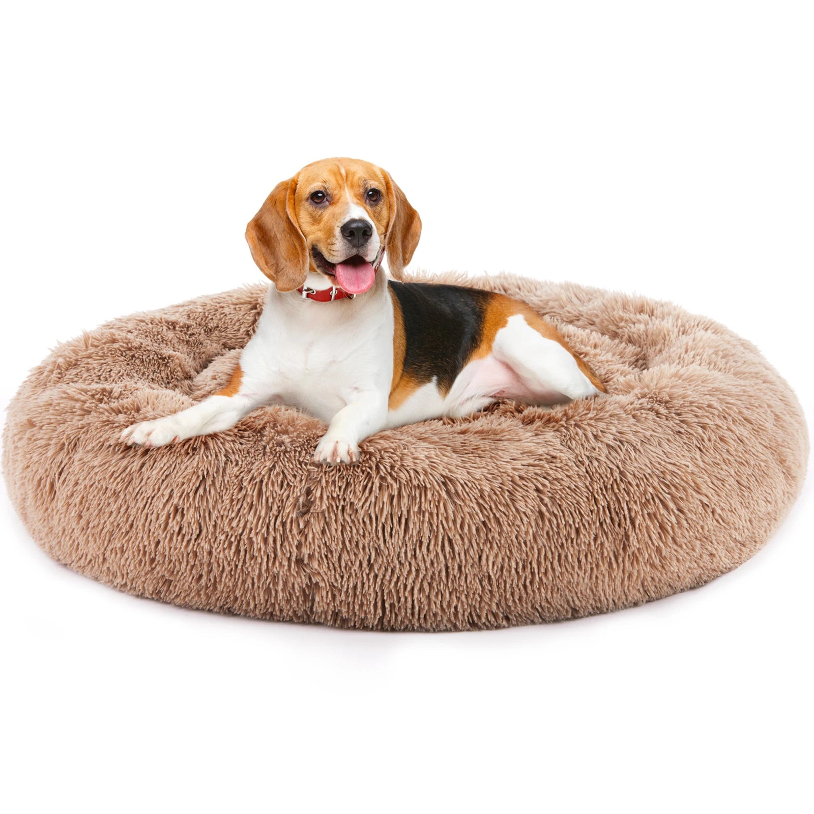 Calming Dog Bed for Medium to Large Dogs Washable Large Pet Bed Anti-Slip Round Fluffy Plush Faux Fur D