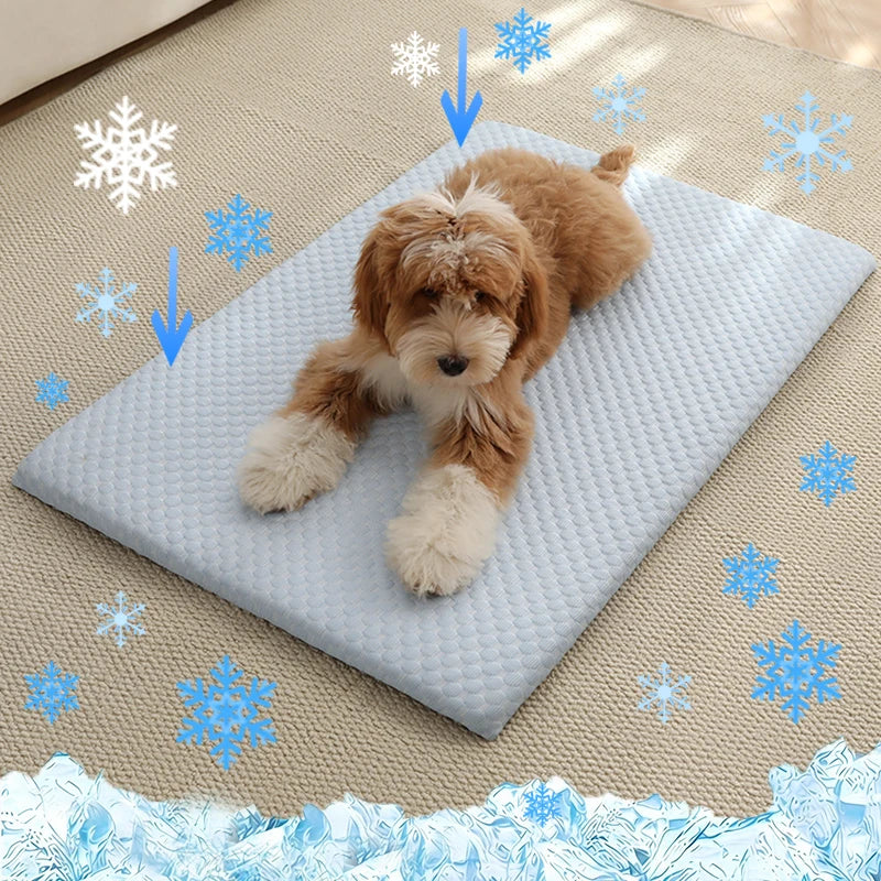 New Summer Ice Silk Cooling Pet Mat Thick Breathable Dog Bed Pad Non-Slip Washable Pet Cooling Sheet for Medium Large Dogs Cats
