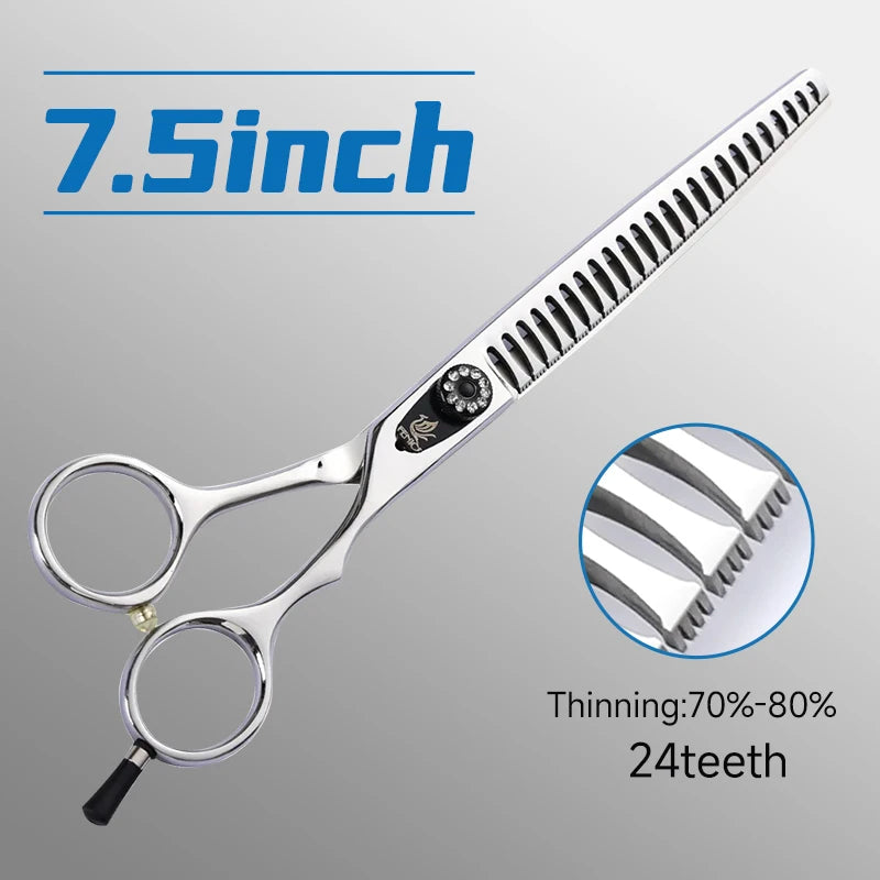 Fenice JP440C Steel Professional Pet Scissors 7/7.5/8 Inch Dog Grooming Chunker Thinner Shears with Small Teeth 70-80% Rate
