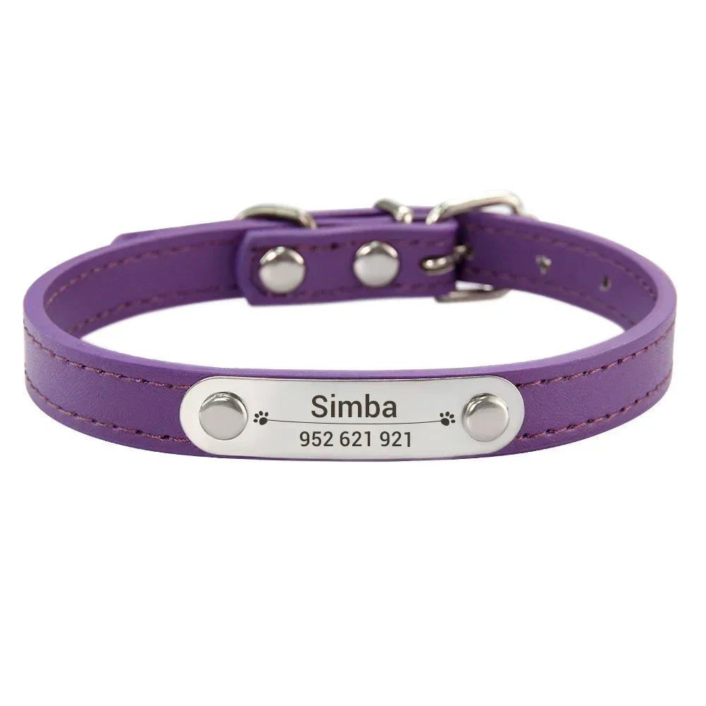 Personalized Dog Collar Name Carved ID Anti-lost Solid PU Leather Collar For Small Medium Large Dogs