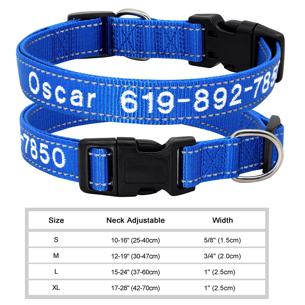 Adjustable Nylon Embroidered Dog Collar Custom ID Name Accessories Pet Collars