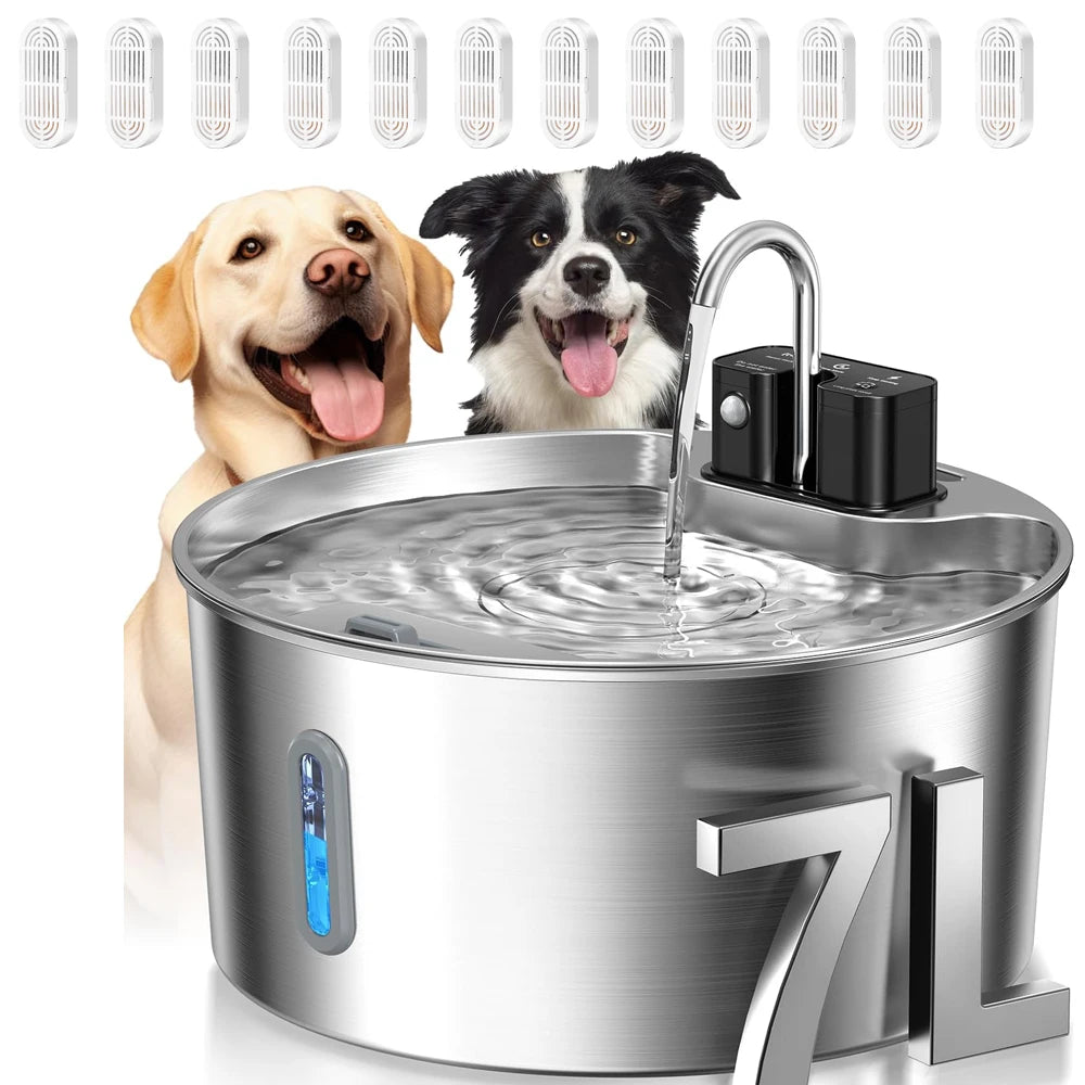 7L Stainless Steel Wireless Recharging Sensor Cat Water Fountain Auto Drinking Fountain For Cats Dog Drinker