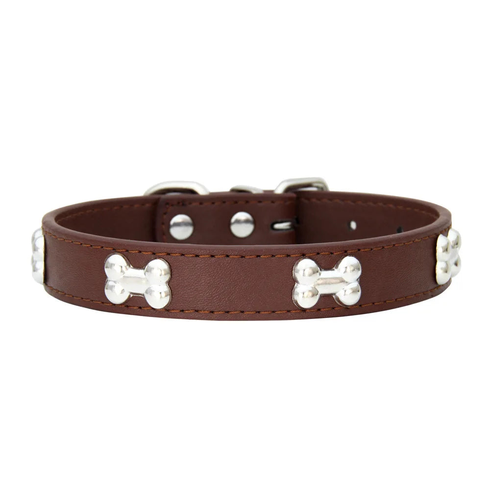 Bone Leather Durable Pet Dog Collars Puppy Pug Collars for Small Large Dog Chihuahua Cat