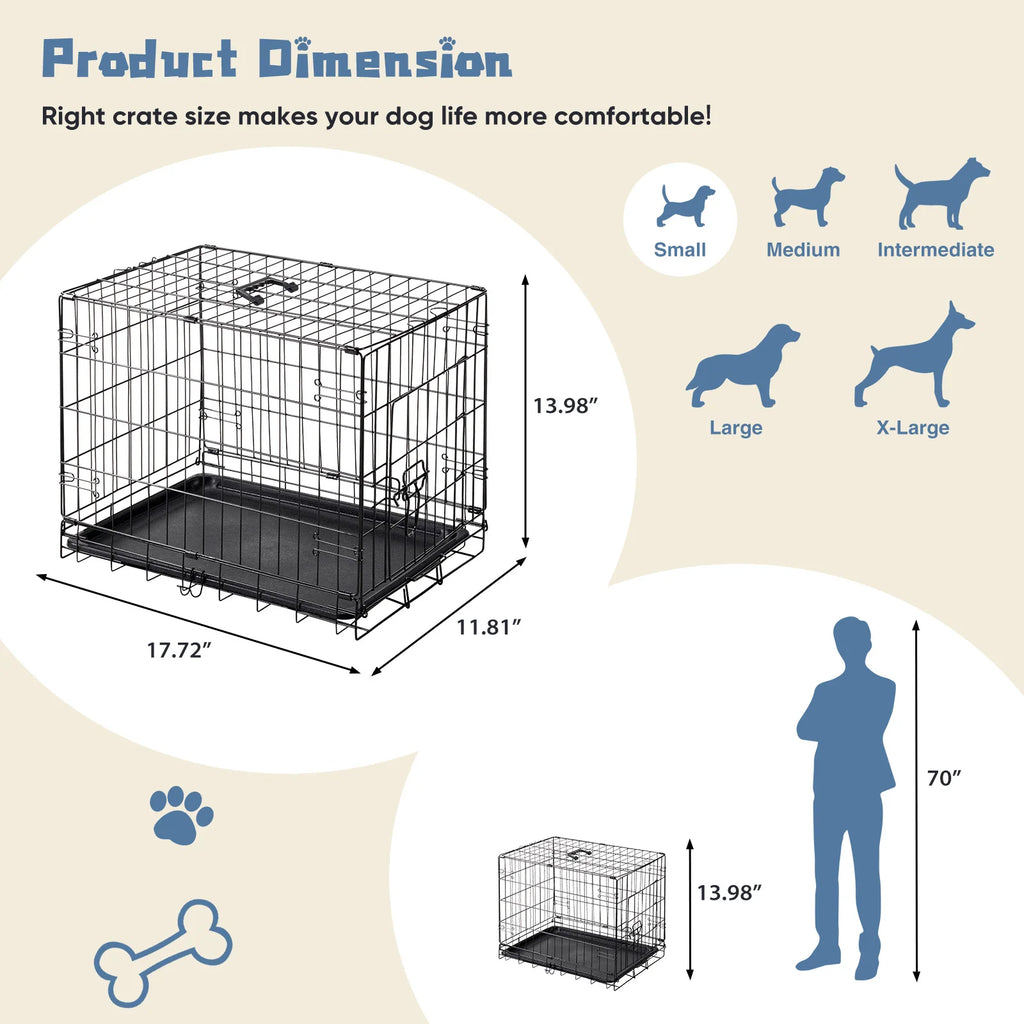 JHK 18 Inch Single Door Dog Crate Metal Pet Kennel with Secure Lock Foldable Removable Tray for Easy Cleaning Portable Puppy Cage for Small Dogs
