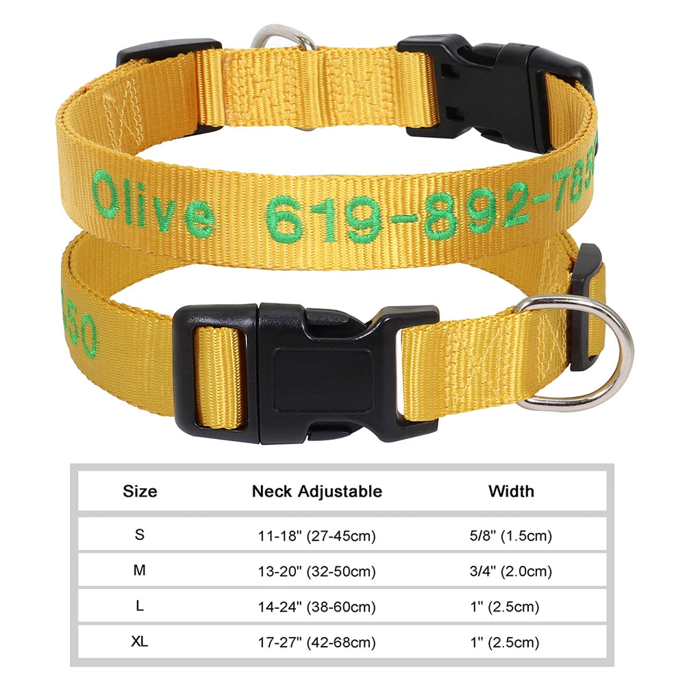 Adjustable Nylon Embroidered Dog Collar Custom ID Name Accessories Pet Collars